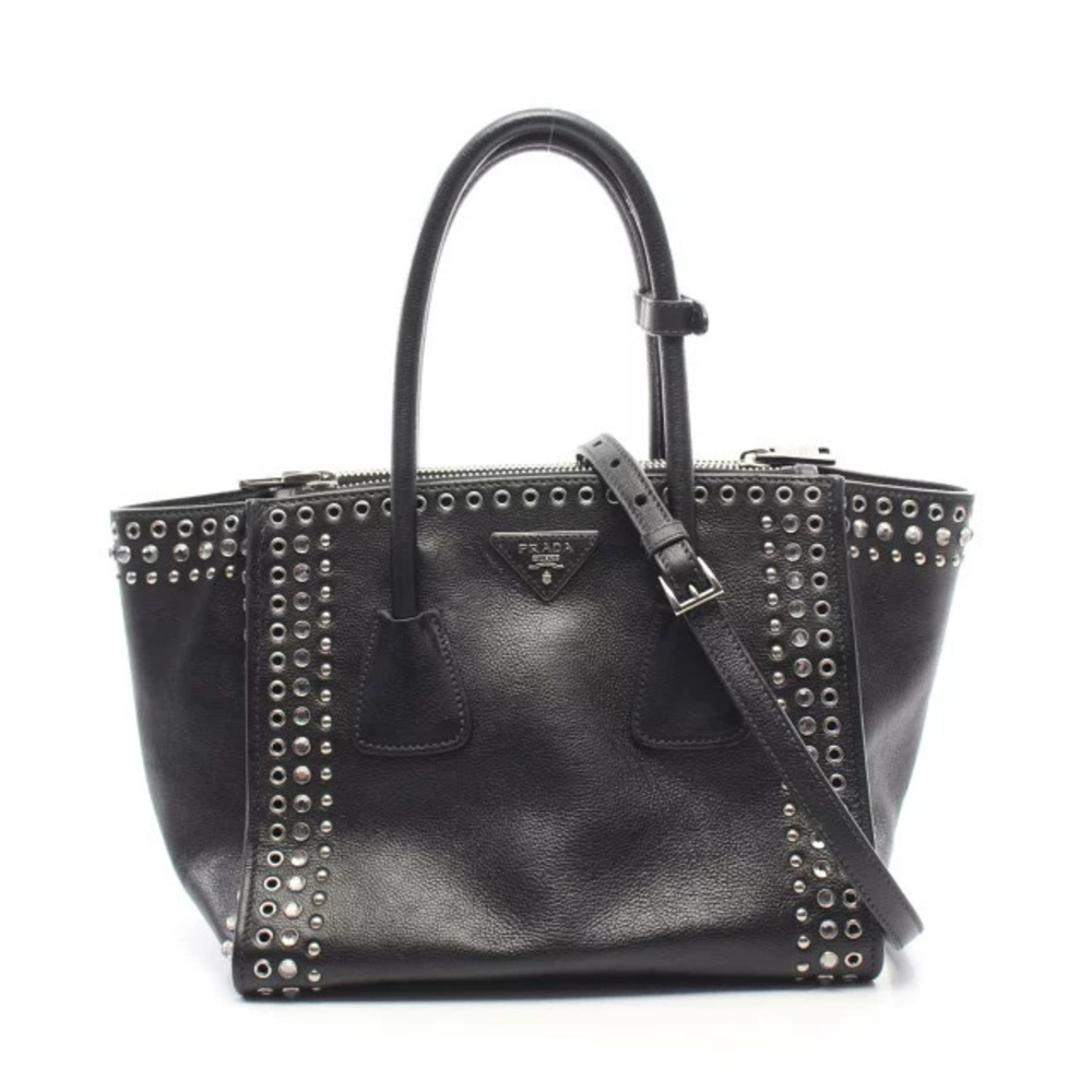 Prada GLACECALF Bijou Studded Handbag Leather Black